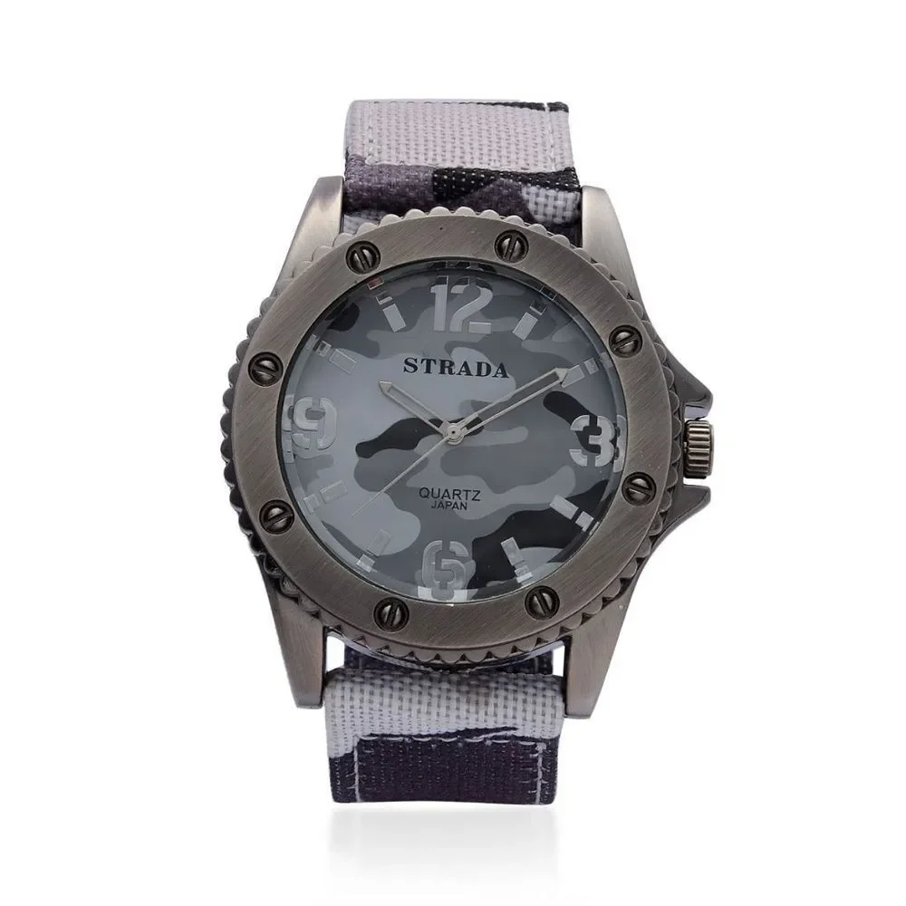 STRADA Camouflage Watch Nylon Band Stainless Steel Gray